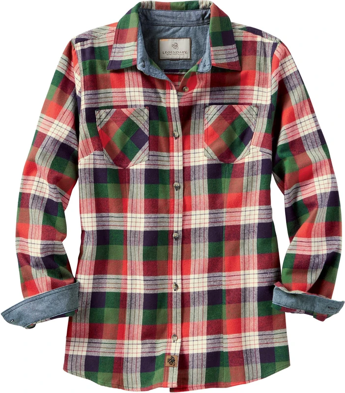 Legendary Whitetails Women's Cottage Escape Flannel Long Sleeve Solid Color Clothes, Fitted Button, Alpine Mountain Plaid, XS