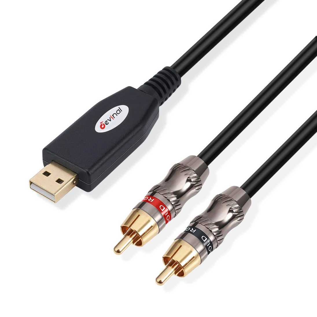 Devinal 10ft USB to RCA Audio Cable, USB 2.0 to 2 Phono Connector, PC to Speaker, etc.