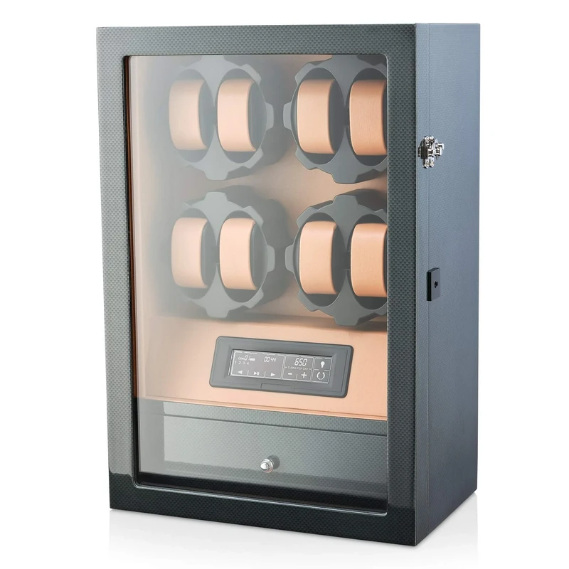 Leader Watch Winders 8 Watch Winder with LED Backlight and 5 Watch Storage Drawer, Carbon + Brown