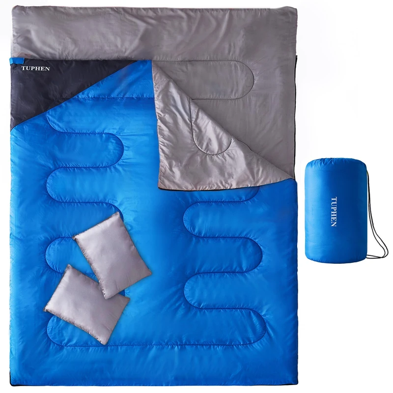 Sleeping Bag - 3-4 Seasons Camping Sleeping Bags for Adults kids Girls Boys for Hiking, Backpacking, Cold Weather & Warm Lightweight Travel Gear (Blue Grey, Double 86.6" x 59")