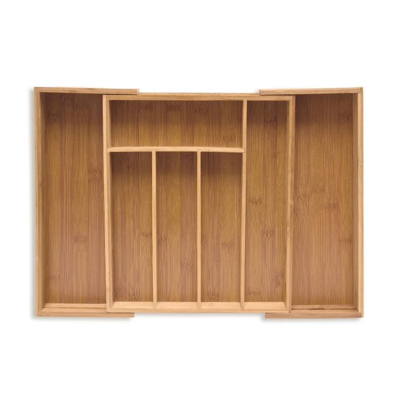 Relaxdays Cutlery Tray, Extendable, 5-7 Compartments, 6.5 x 38 x 35.5 cm, Tall Kitchen Drawer Insert, Bamboo, Natural