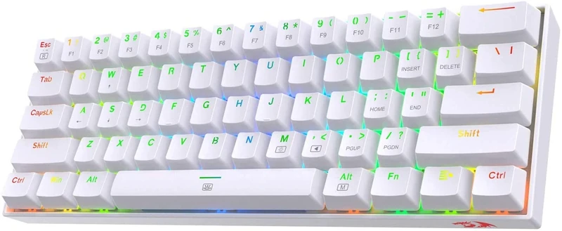 Redragon K630 Dragonborn 60% Wired RGB Gaming Keyboard, 61 Keys Compact Mechanical Keyboard with Tactile Red Switch, Pro Driver Support, White