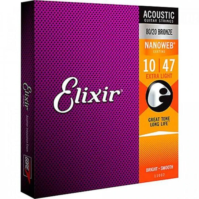 CUERDAS GUITARRA ACUSTICA - Elixir (11002) Nanoweb Extra Light (Juego Completo 010/047B)