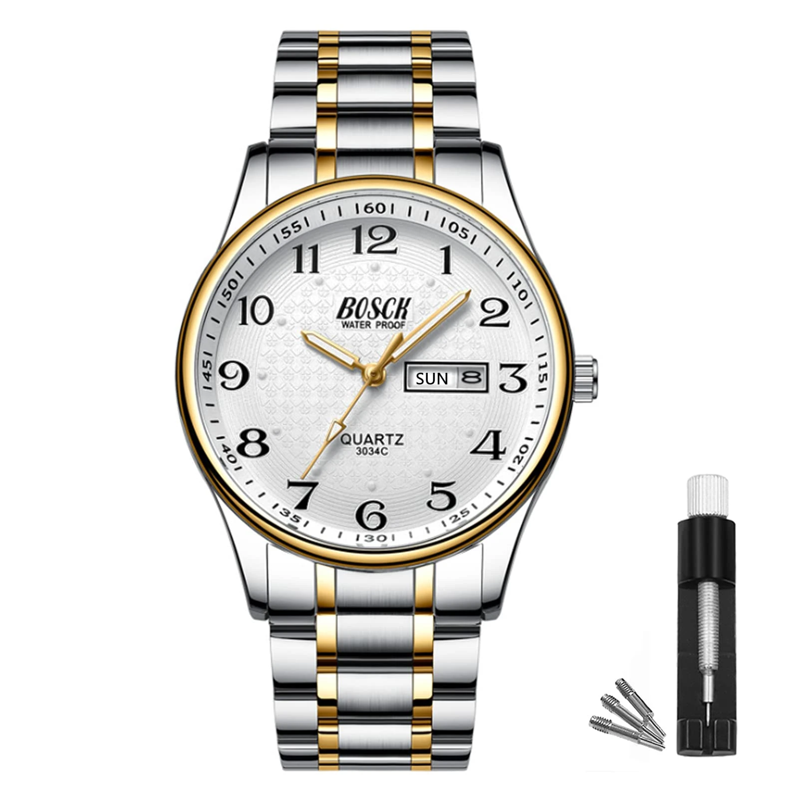 Bosck Analog Mens Watch,40mm Easy Read Auto Date and Day Stainless Steel Business Watch for Men,30M Waterproof Sports Mens Wrist Watches