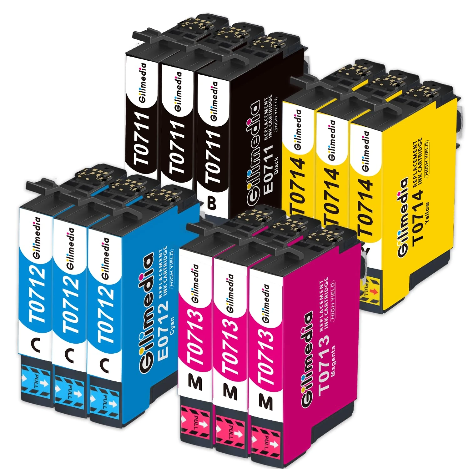 GILIMEDIA T0715 Multipack Ink Cartridges for Epson T0711 T0712 T0713 T0714, for Epson Stylus DX8400 SX215 SX400 SX515W SX600FW SX100 BX300F SX200 SX218 DX7450 DX8450 SX115 SX415 DX7400 Printer 12Pack