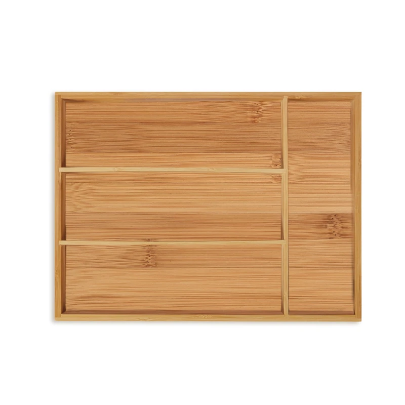 Relaxdays Cutlery Tray, 4 Compartments, Bamboo, 5 x 26 x 35.5 cm, Small Kitchen Drawer Insert, for Utensils, Natural