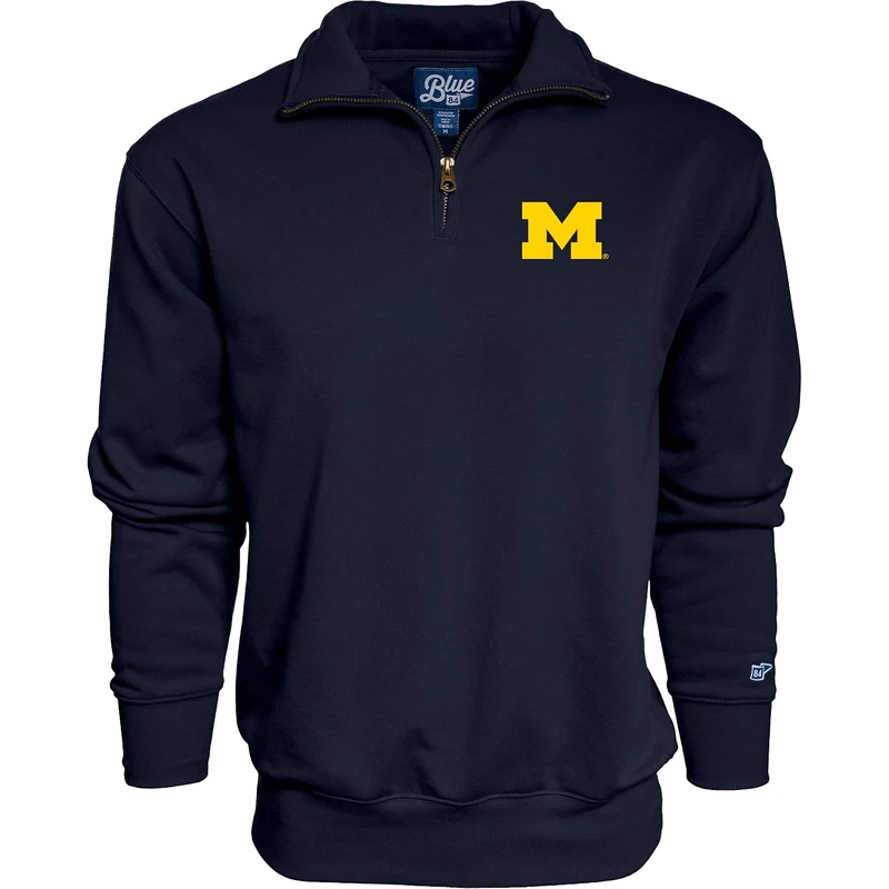 Blue 84 Men's Quarter Zip Sweatshirt Icon Team Color, Michigan Wolverines Navy, L