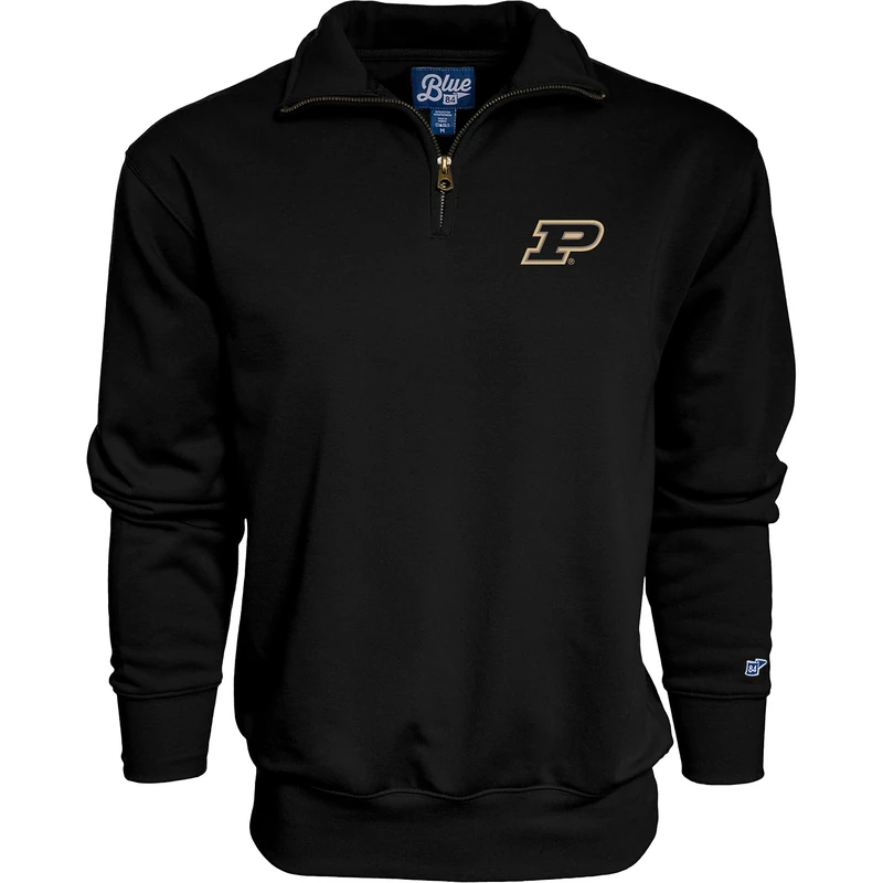 Blue 84 Men's Quarter Zip Sweatshirt Icon Team Color, Purdue Boilermakers Black, L