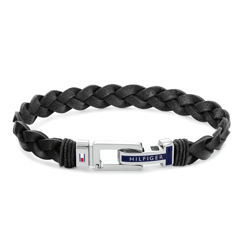 Tommy Hilfiger Men's Black Braided Leather Bracelet 2790307
