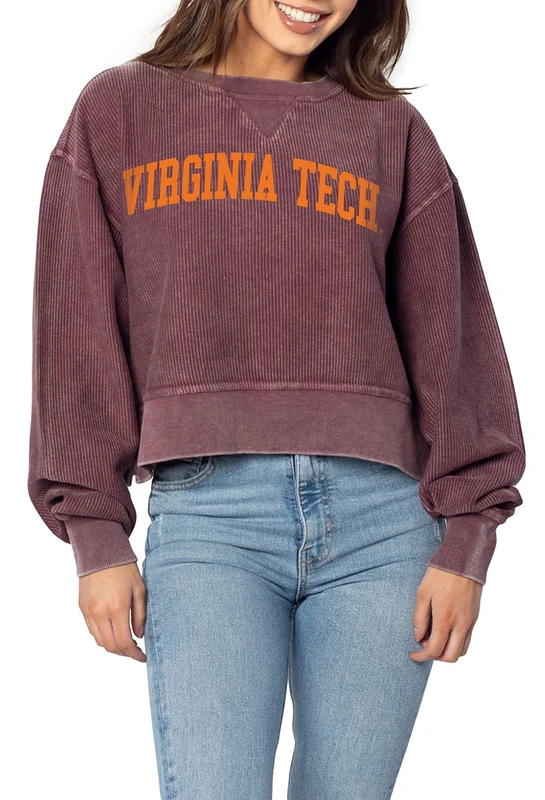Chicka-D Women's Corded Boxy Pullover Sweater, Maroon, M