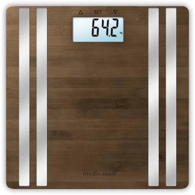 Medisana BS 552 connect Body analysis scale, Digital Bathroom Scales with Natural Bamboo Surface, Body Fat, Muscle and Bone Mass Analysis, BMI and BMR, Bluetooth to VitaDock