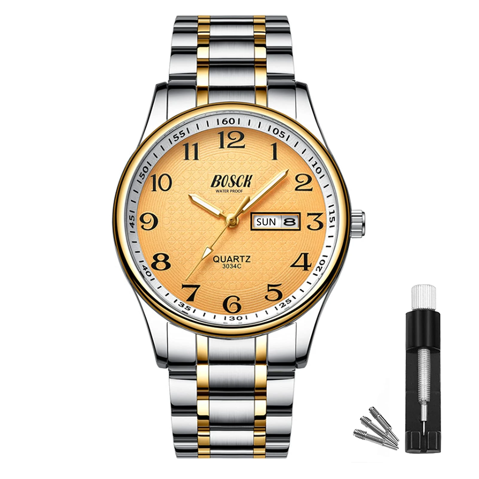 BOSCK Watch for Men,40mm Easy Read Auto Date and Day Stainless Steel Business Mens Watch