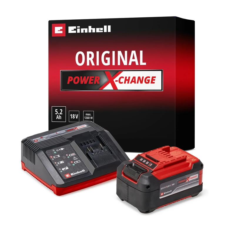 Einhell Power X-Change 18V, 5.2Ah Lithium-Ion Battery Starter Kit - Battery and Charger Set - Universally Compatible With All Einhell PXC Power Tools And Garden Machines