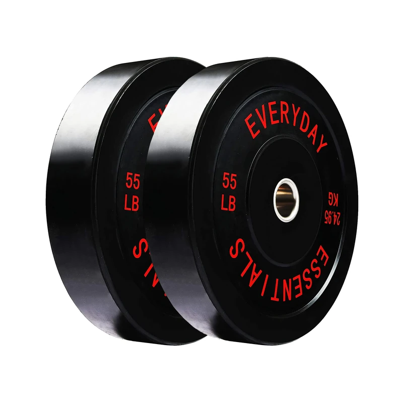 BalanceFrom Color Coded Black Olympic Bumper Plate Weight Plate with Steel Hub, 55LB Pair