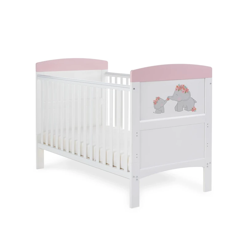 Obaby Grace Inspire Cot Bed - Me & Mini Me Elephants Pink 21OB1733