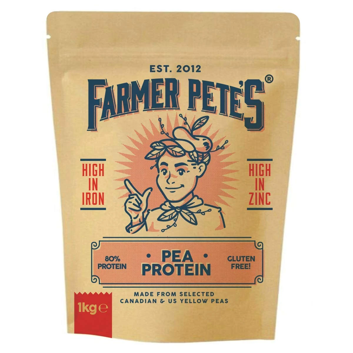Farmer Pete's Pea Protein Powder 1kg - Dairy Free, Gluten-Free, Natural Plant Based Vegan Protein Powder Isolate (1kg)