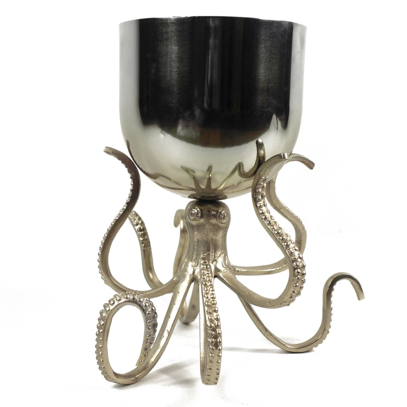 Leaf 28cm Silver Metal Octopus Bowl Style Planter, LEAF-7570 - Image 1
