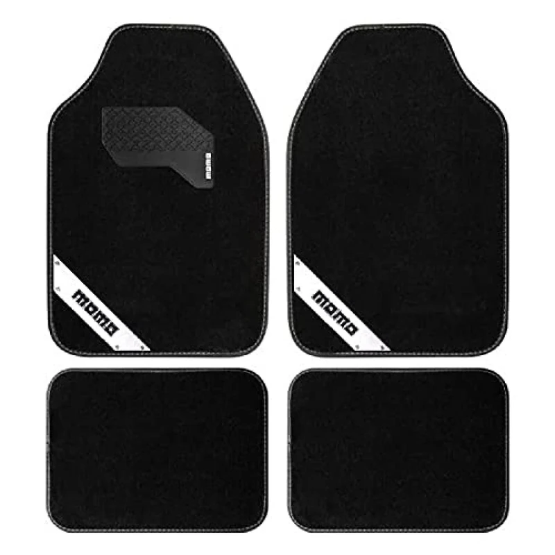 MOMO COMPLETE SET 4 PIECES UNIVERSAL CAR MATS BLACK AND WHITE