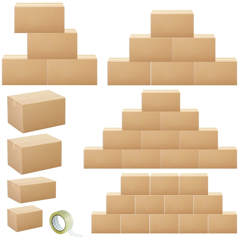 32 Pieces 4 Sizes Shipping Boxes Mailers Corrugated Cardboard Box Kraft Mailing Boxes Small Packing Box with Packaging Tape for Shipping Packing Mailing (Kraft Color)