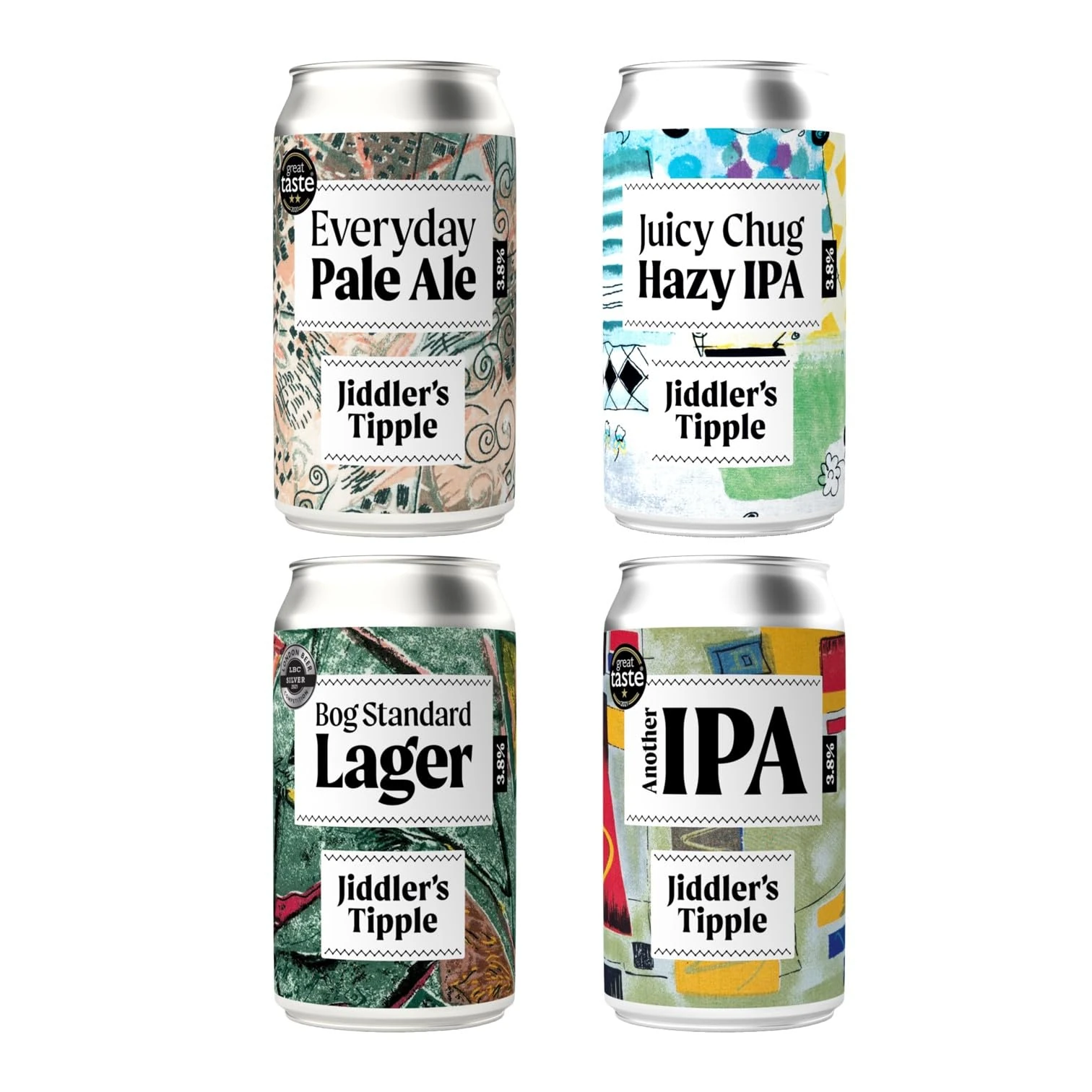 Jiddler's Tipple - Variety Pack - Craft IPA, Lager & Pale Ale Gift Set - 3.8% ABV Craft Beer Cans - Vegan Gluten Free Beer - 4 x 330ml