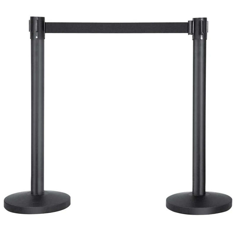Yaheetech 1 Set Retractable Belt Stanchion Set for Queuing Lines Crowd Control Barriers Queue with 2m Nylon Retractable Black Belt/Concrete and Metal Base/Easy Assembly