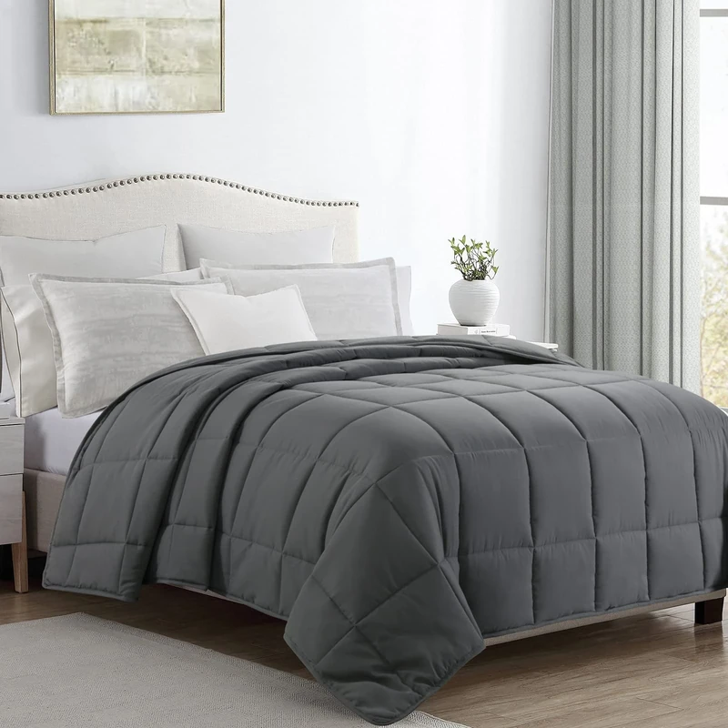 HOMBYS Oversized King Comforter 120x120, Lightweight Quilted Down Alternative Duvet Insert for All Season,Grey,8 Corner Tabs