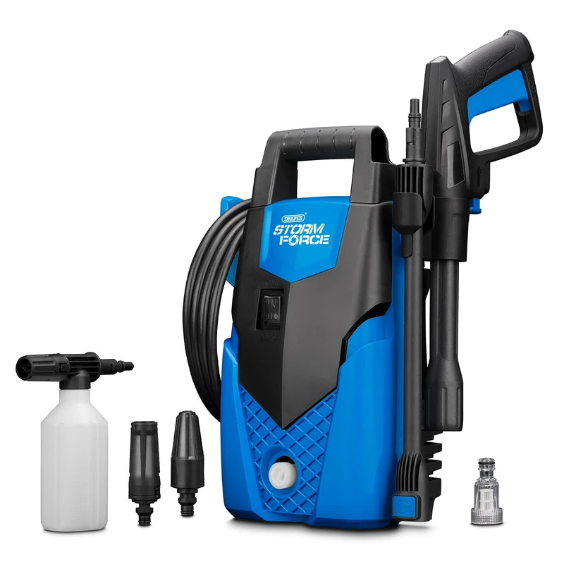Draper Storm Force Pressure Washer 105Bar | 1400W Jet Power Washer | Snow Foam Gun | 1522Psi Patio and Car Cleaner | 98674, Blue