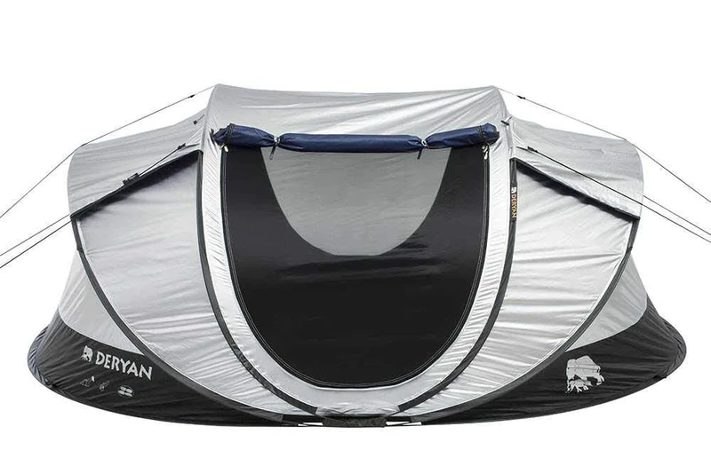DERYAN Luxe Cocoon - Travel Tent - Pop-Up - Set-up in 2 Seconds - Anti UV - Suitable for 4 Persons - Silver/Black