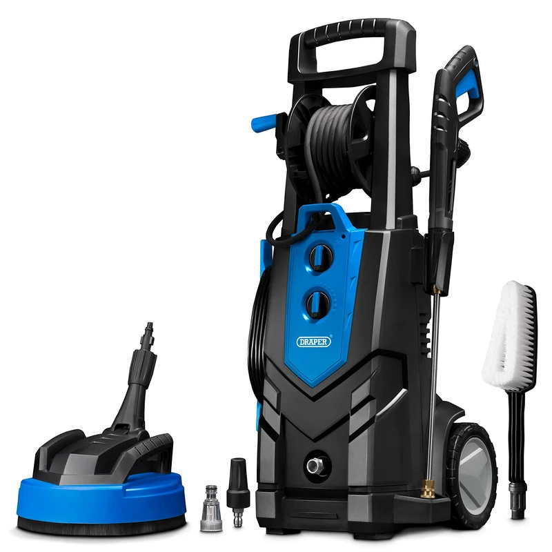 Draper PW2500 Electric Pressure Washer, Maximum Power 195Bar with Heavy Duty Patio Cleaner, Blue