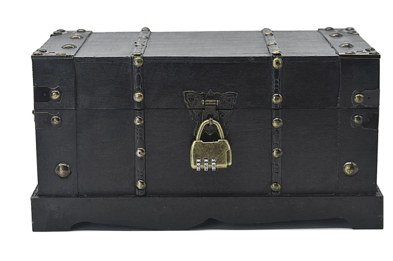 JFFCESTORE Antique Decorative Wooden Storage Chest Vintage Wood Treasure Box Trunk With Lock for House Decoration, Valentine'S Day, Mother'S Day, Birthday (Antique Black)