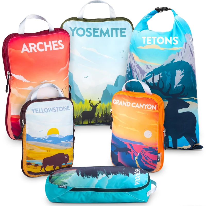 TRIPPED Travel Gear Compression Packing Cubes - 6Piece Set, National Park, Travel Organizers