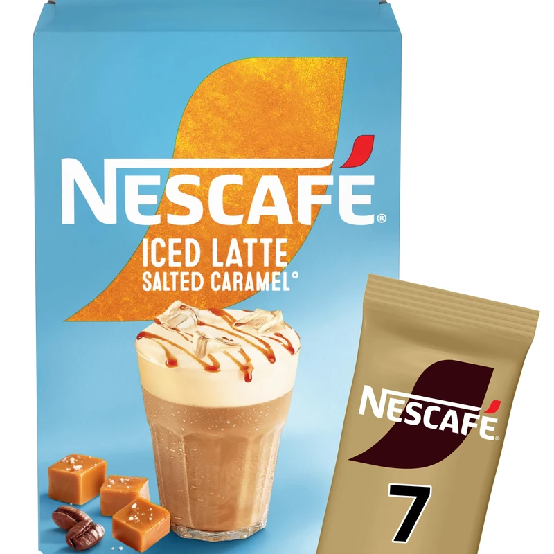NESCAFÉ Iced Latte Salted Caramel Instant Coffee 7 x 14.5g Sachets, 100% Responsibly Sourced Coffee (Pack of 1)