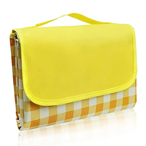 LIVEHITOP Picnic Blanket, 200 X 200 CM Large Handy Beach Mat with Waterproof Sandproof Backing for Camping Hiking Travelling Outdoor -Yellow