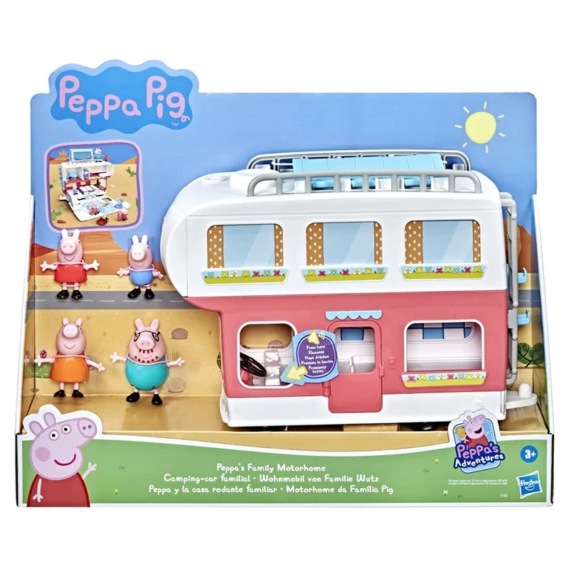 Peppa Pig Camper for toddlers, is a playset with transformable camper that plays sounds and music (LANGUAGE: FRENCH)