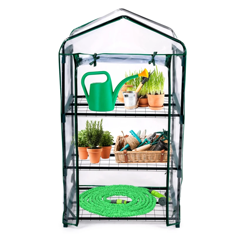 Kinzo Garden Greenhouse - Greenhouse with 3 Levels - 69 x 49 x 136 cm - Transparent with Green Accents