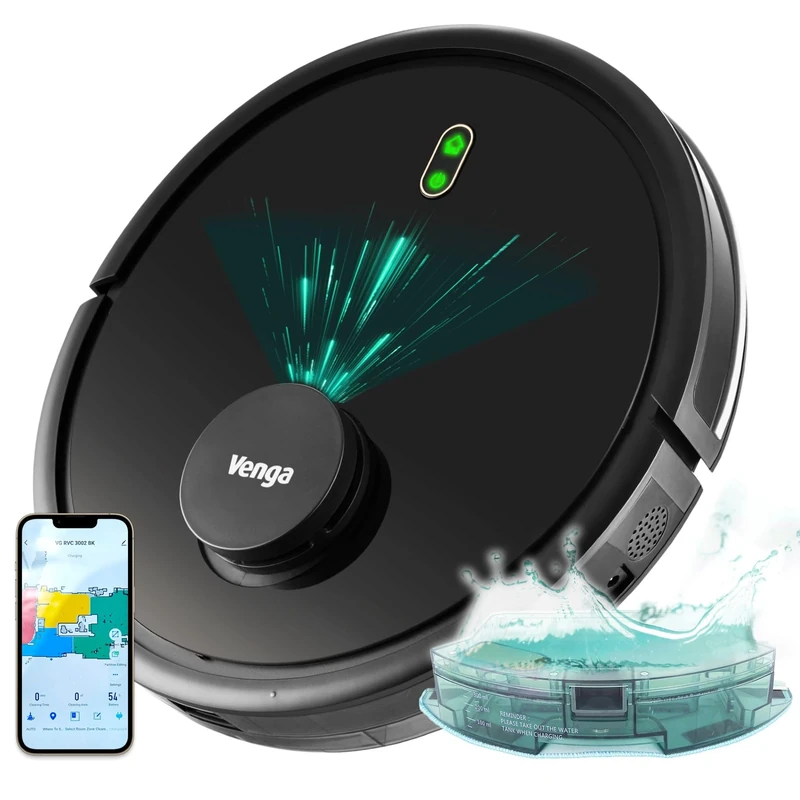Venga! Robot Vacuum Cleaner, Floor Cleaner, Laser Navigation, with App, Black, VG RVC 3002 BK