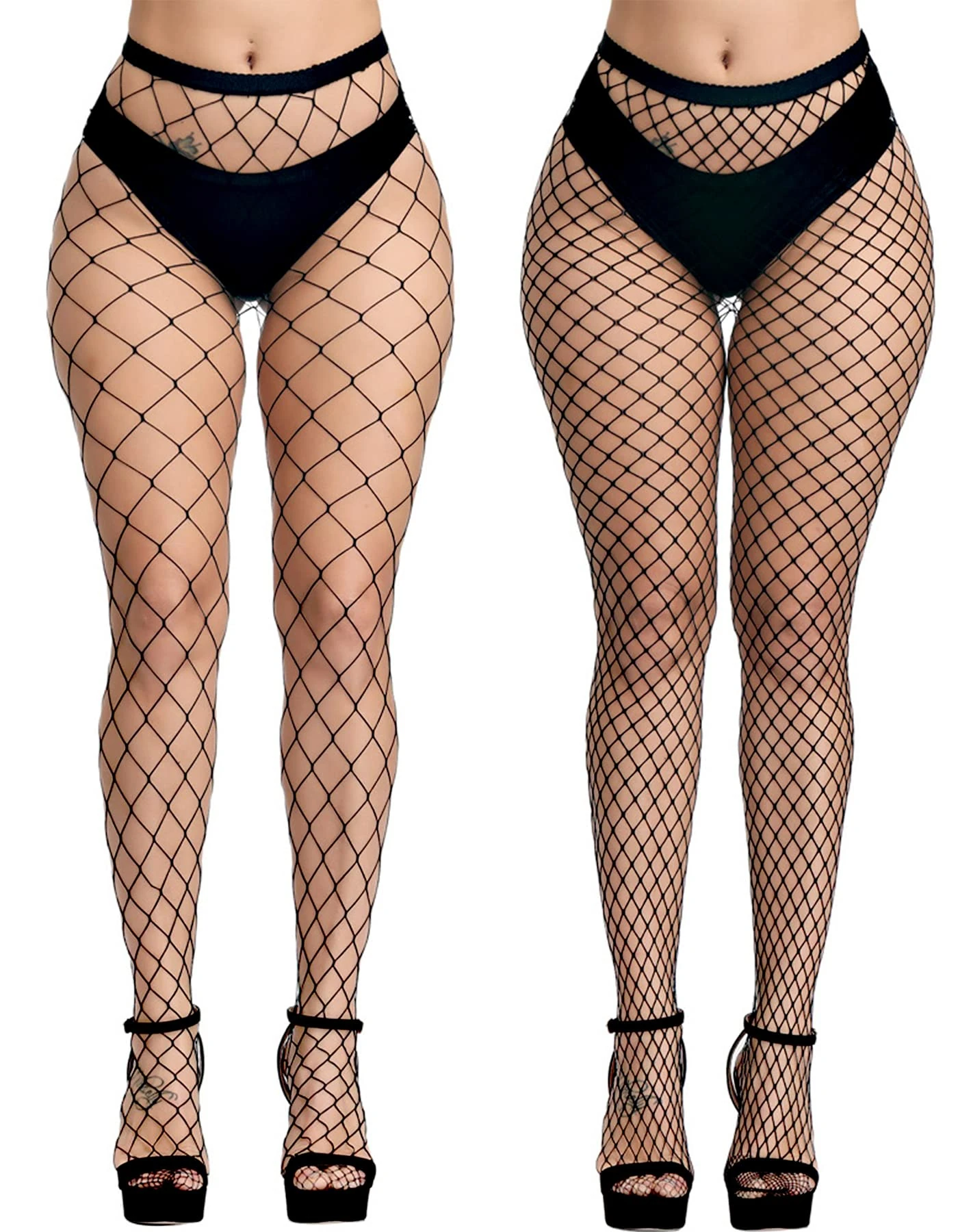 PERAMBRY Women's Fishnet Tights High Waist Fishnet Tights Black Fishnet Stockings Mesh Fishnet (BLACK-2PACKS L+XL)
