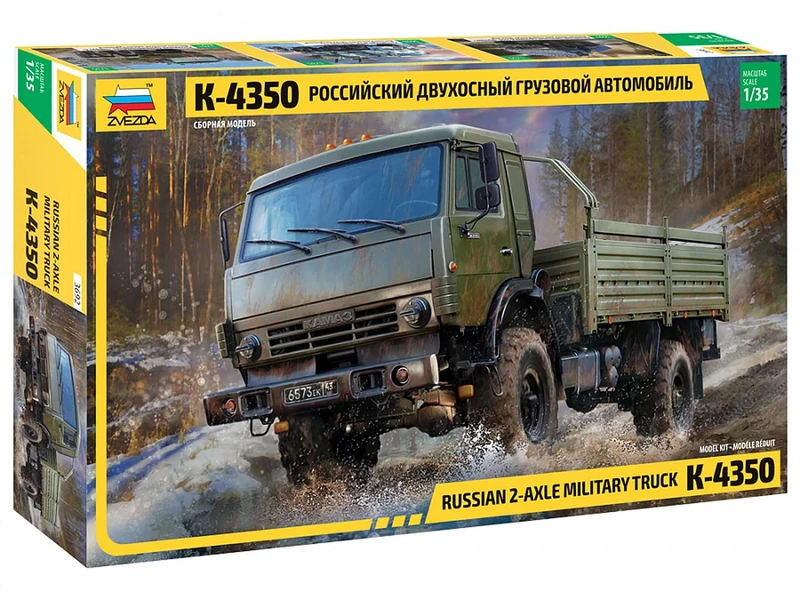 Zvezda 3692 1:35 Russian 2Axle Military Truck K-4350 Model Kit, Plastic Kit, Assembly Kit for Assembly, Detailed Replica Unpainted