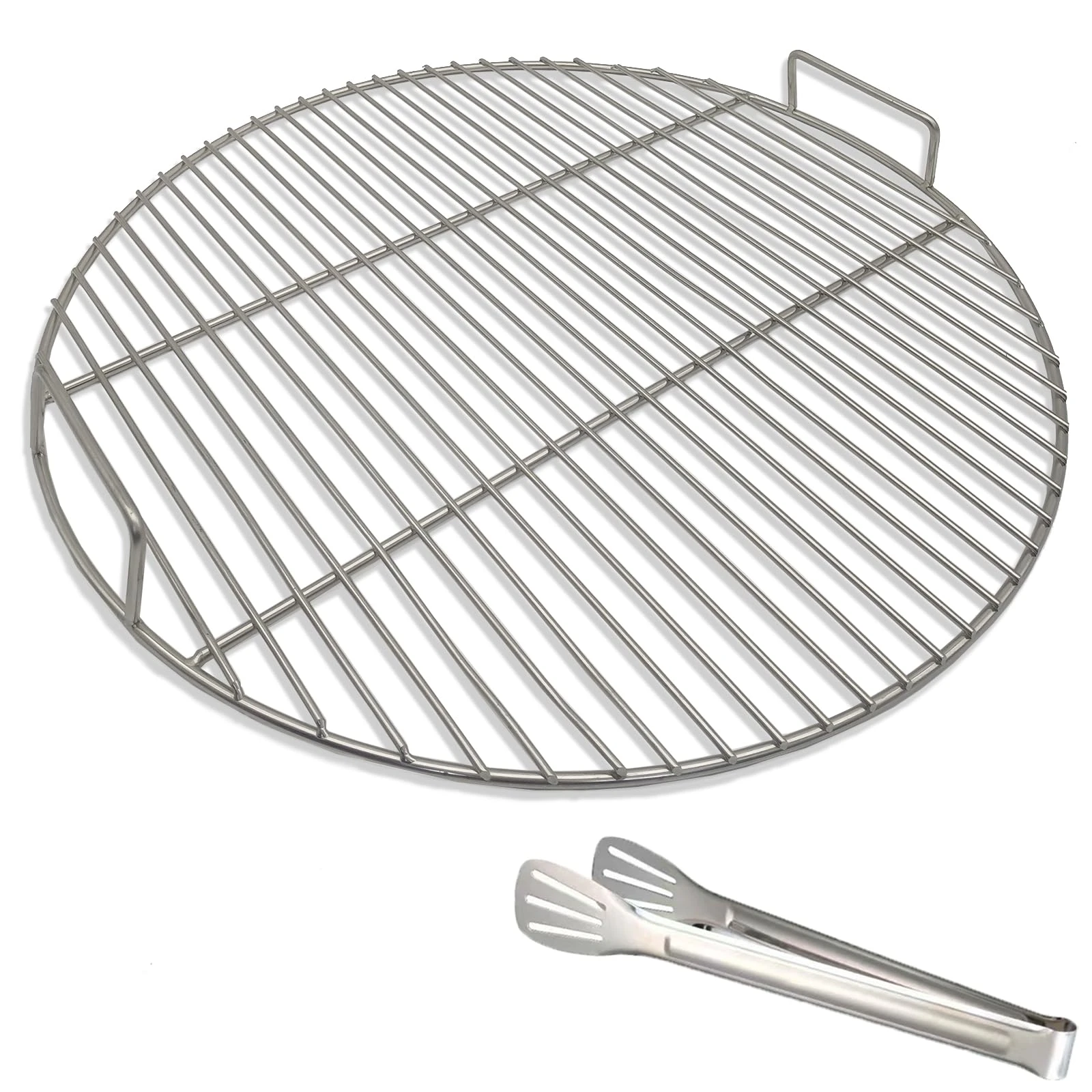 huanniu-304 Stainless Steel Round Grill Grate with Handles, 44.5 cm Diameter for 47 cm /18.5 Inch Charcoal Kettle Grill, e.g. Weber - Portable Barbecue Accessory with Grillclip