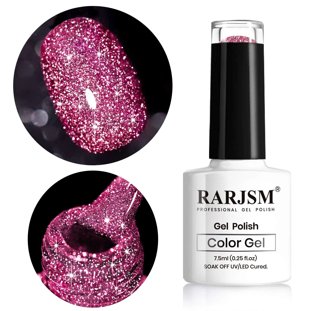 RARJSM Glitter Gel Nail Polish,Dark Rose Red Sparkle Nail Gel,Long Lasting Soak off Nail Varnish Requires Drying Under UV LED Lamp for Women Nail Beauty Art Design Salon DIY Home 1Piece 7.5ML
