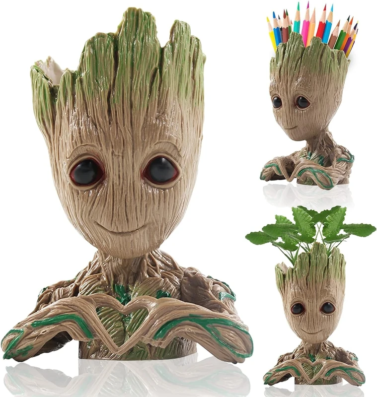 Newthinking Baby Groot Flowerpot, Cartoon Baby Groot Plants Pot with Drainage Hole, Indoor Creative Flower Pot for Desktop Decoration and Birthday Gift (GLT-Heart Shape)