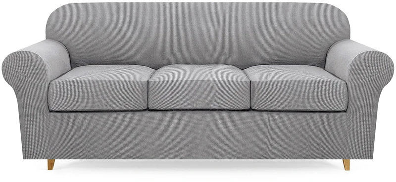 Lamberia High Stretch Sofa Cover for 3 Cushion Couch Loveseat Cover 4 Pieces Thick &Washable Plush Jacquard Sofa Slipover Couch Cover Furniture Protector for Dogs,Pets&Kids(Large,Slivergray) - Image 1