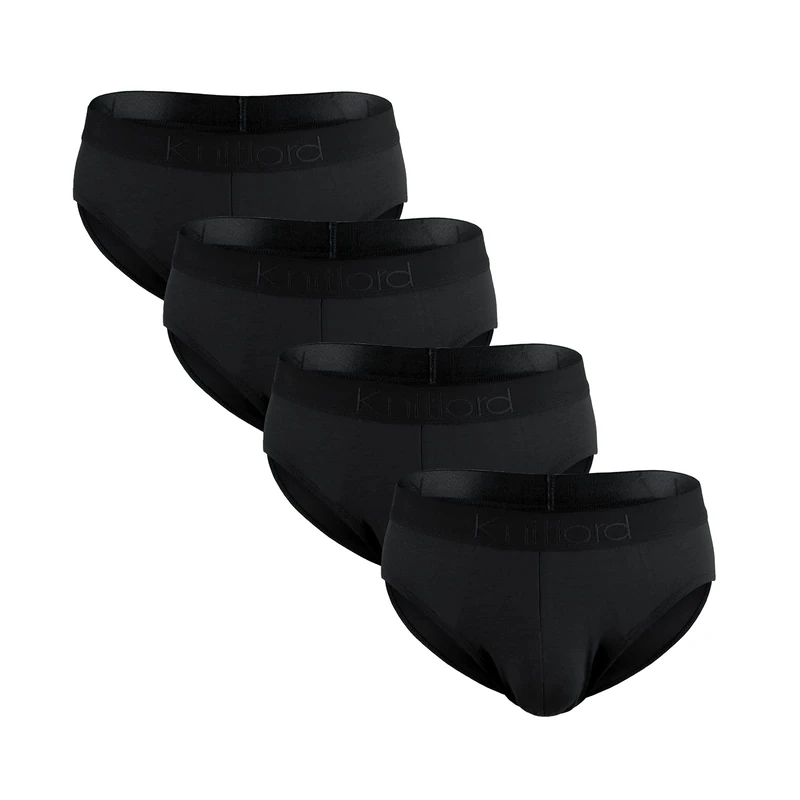 KNITLORD Men's Bamboo Briefs 4-Pack - Soft Lightweight Mid/Low Rise, XXL Black