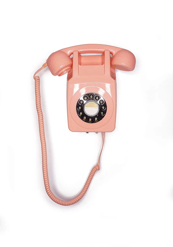 GPO 746 Wall-Mounted Push-Button Retro Landline Phone, Vintage Landline Telephone for Home, Office, Retro Phones with Authentic Bell Ring and Curly Cord, Pink