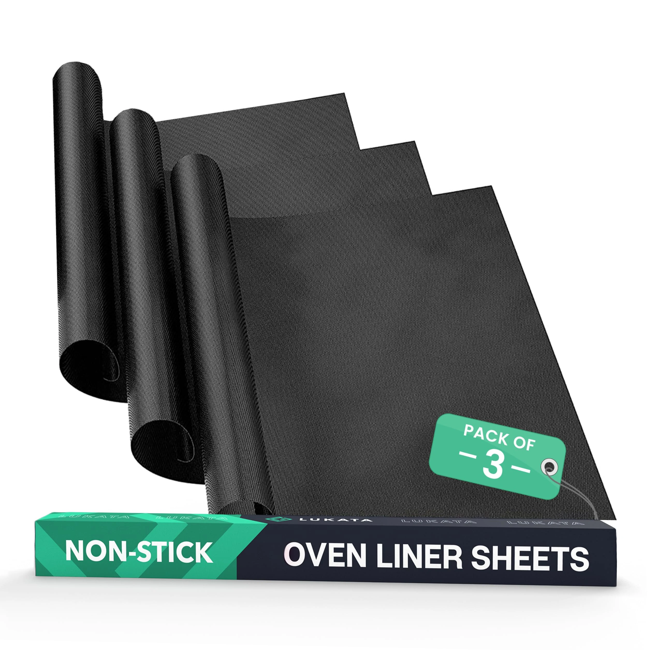 LUKATA Large Heavy Duty Oven Liner (3 Pack) - Teflon Oven Liners for Bottom of Oven for Gas, Electric and Fan Assisted Ovens - Reusable Non-Stick Oven Mats for Bottom of Oven - BPA Free