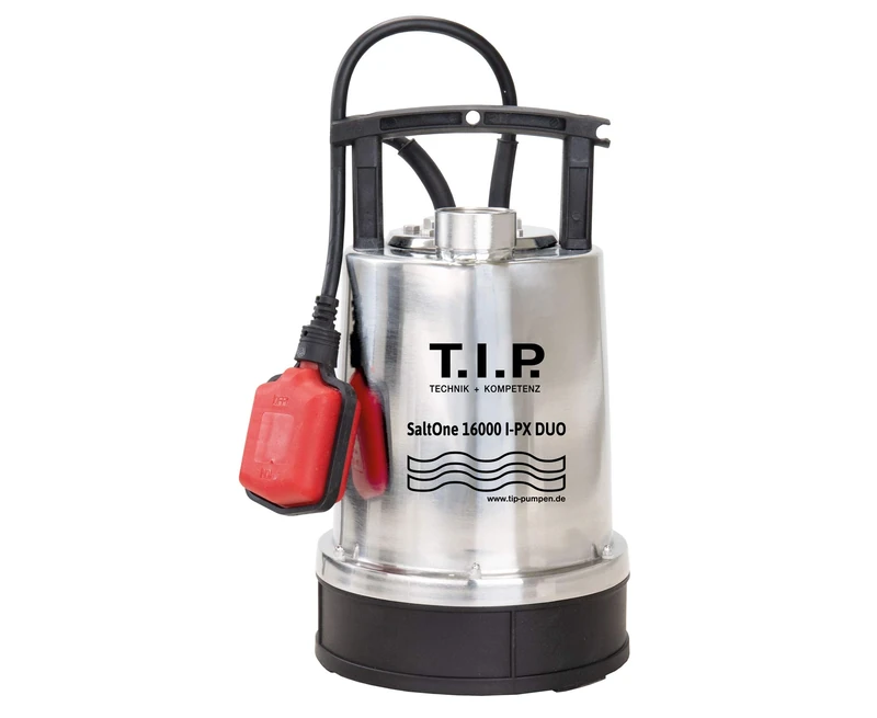 T.I.P. SaltOne 1600 I-PX Duo Submersible Saltwater Pump, Upto 16000l/h Flow Rate, max. 10m Delivery Head, max. 1bar Pressure, Upto 50°C Liquid Temperature, for Suds, Upto 90°C for Approx. 4 min