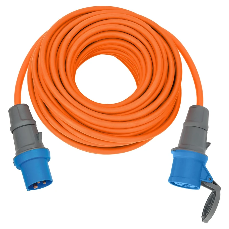 Brennenstuhl camping extension cable 25m (CEE cable in orange H07RN-F 3G2,5 with CEE plug and coupling with cover, for permanent outdoor use IP44, Made in Germany)