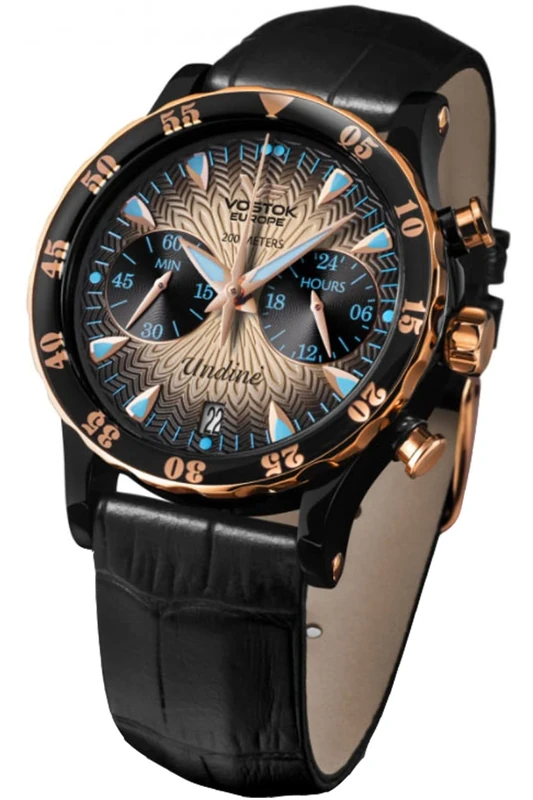 Vostok Europe VK64-515E627 Women's Analogue Quartz Watch with Leather Strap, Black, Strap.