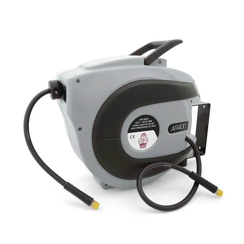 MAXTOOLS AR400 Professional Hose Reel, with 3/8” Flexible Hose in Hybrid Polymer, 20 m, for Air and Water Flow between -5 °C and +60 °C up to 20 bar
