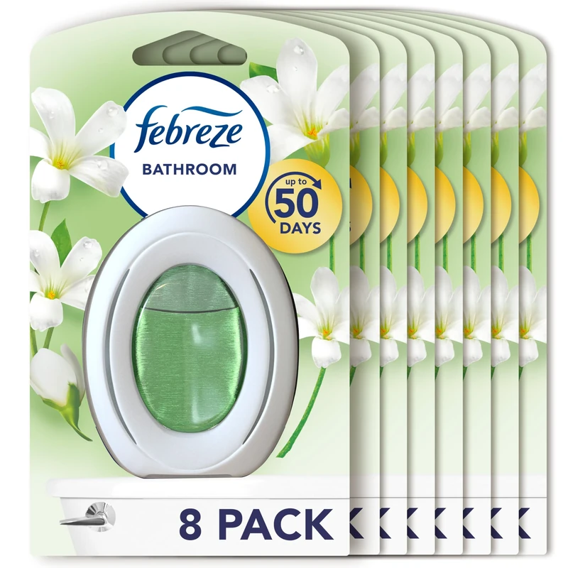 Febreze Bathroom Air Freshener, Odour Fighter, White Jasmine, 8 Items, Bathrooms Freshener & Odour Eliminator